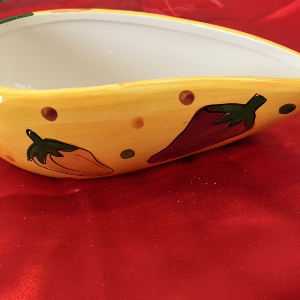 Vintage Ceramic Giftco Salsa Bowl Yellow Pepper Shaped with Peppers & Polka dots